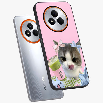 Love Matcha Cat Glass Case displayed in angled mockup highlighting playful feline illustration with cozy matcha aesthetic.