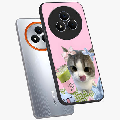 Love Matcha Cat Glass Case displayed in angled mockup highlighting playful feline illustration with cozy matcha aesthetic.