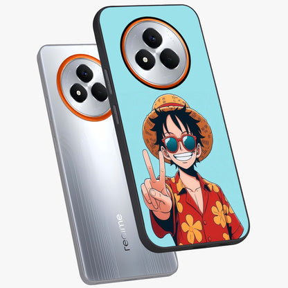 Luffy Summer Anime Vibe Glass Case displayed in angled mockup highlighting energetic anime illustration with summer vibe aesthetic.