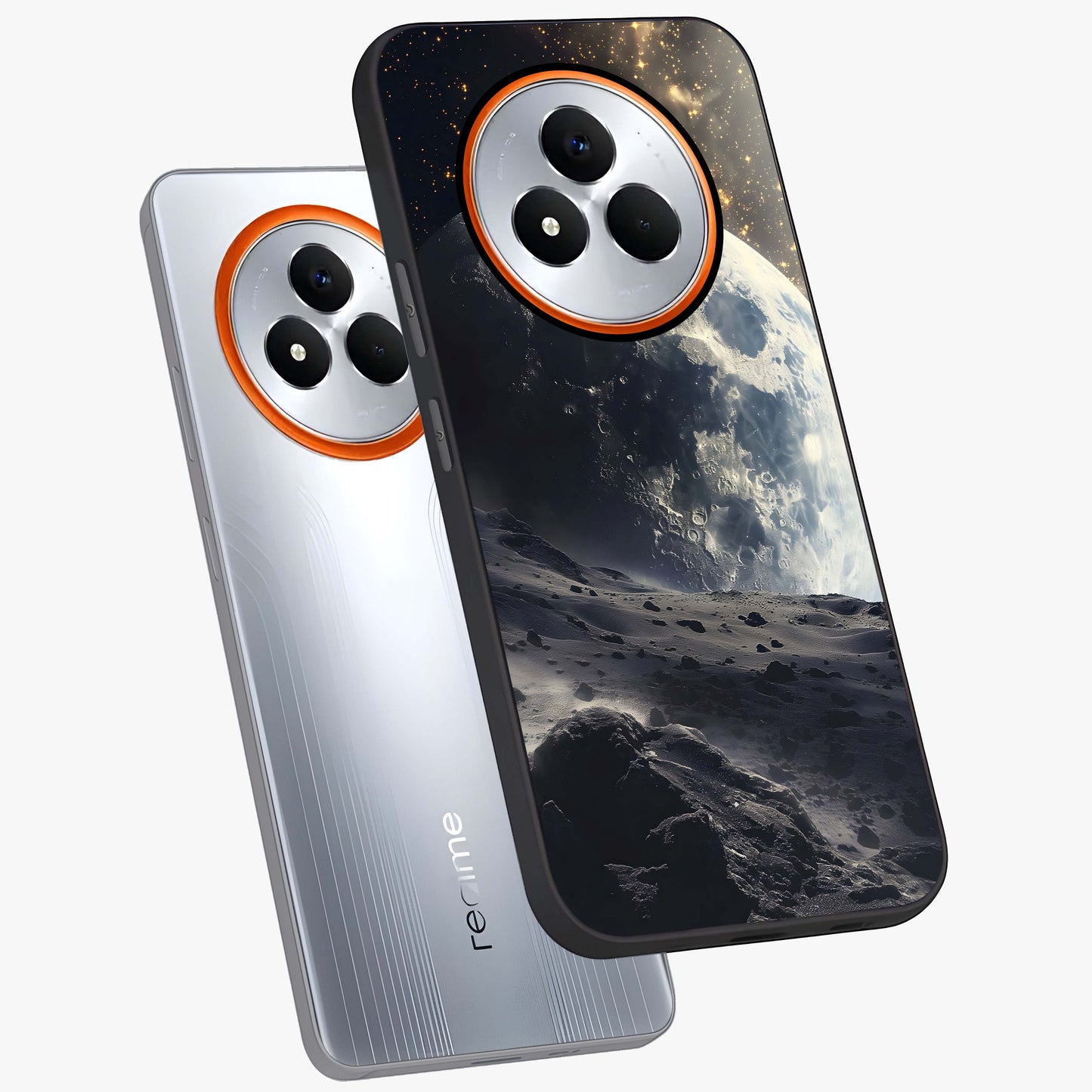 Lunar Horizon Glow Glass Case displayed in angled mockup highlighting celestial moon design with dreamy night aesthetic.