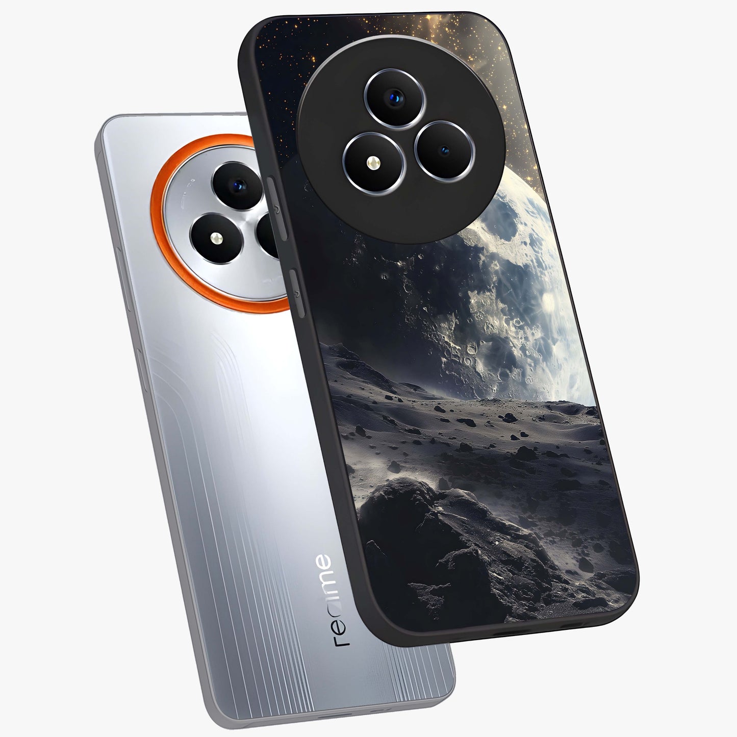Lunar Horizon Glow Glass Case displayed in angled mockup highlighting celestial moon design with dreamy night aesthetic.