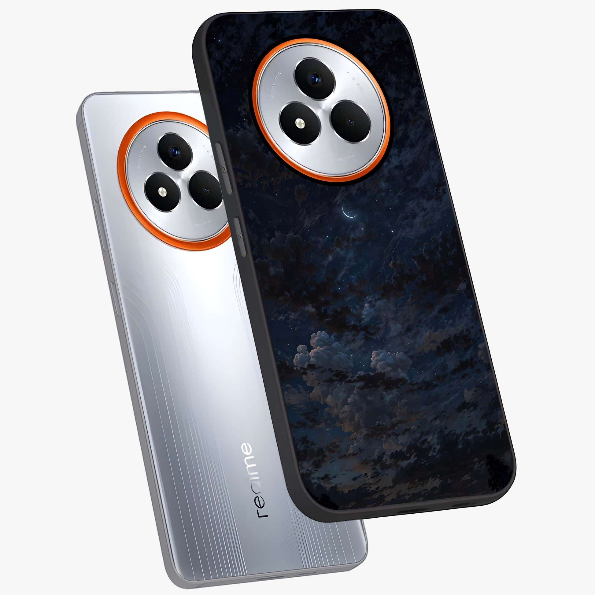 Lunar Veil Silence Glass Case displayed in angled mockup highlighting soft lunar design with peaceful celestial aesthetic.