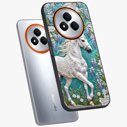 Majestic Floral Stallion Glass Case displayed in angled mockup highlighting majestic stallion illustration with elegant floral aesthetic.