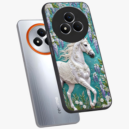 Majestic Floral Stallion Glass Case displayed in angled mockup highlighting majestic stallion illustration with elegant floral aesthetic.