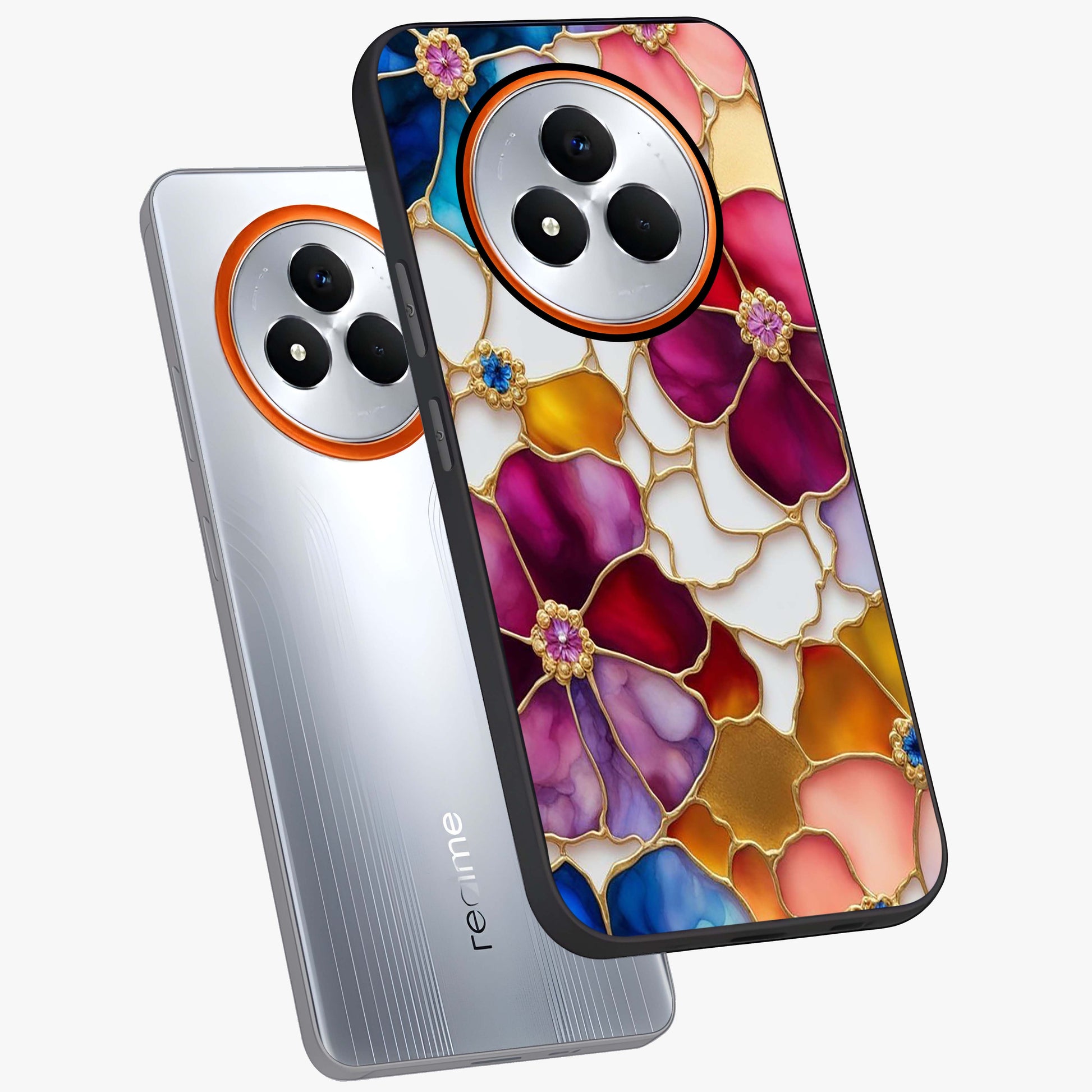 Marble Flower Pattern Glass Case displayed in angled mockup highlighting elegant marble floral design with modern aesthetic.