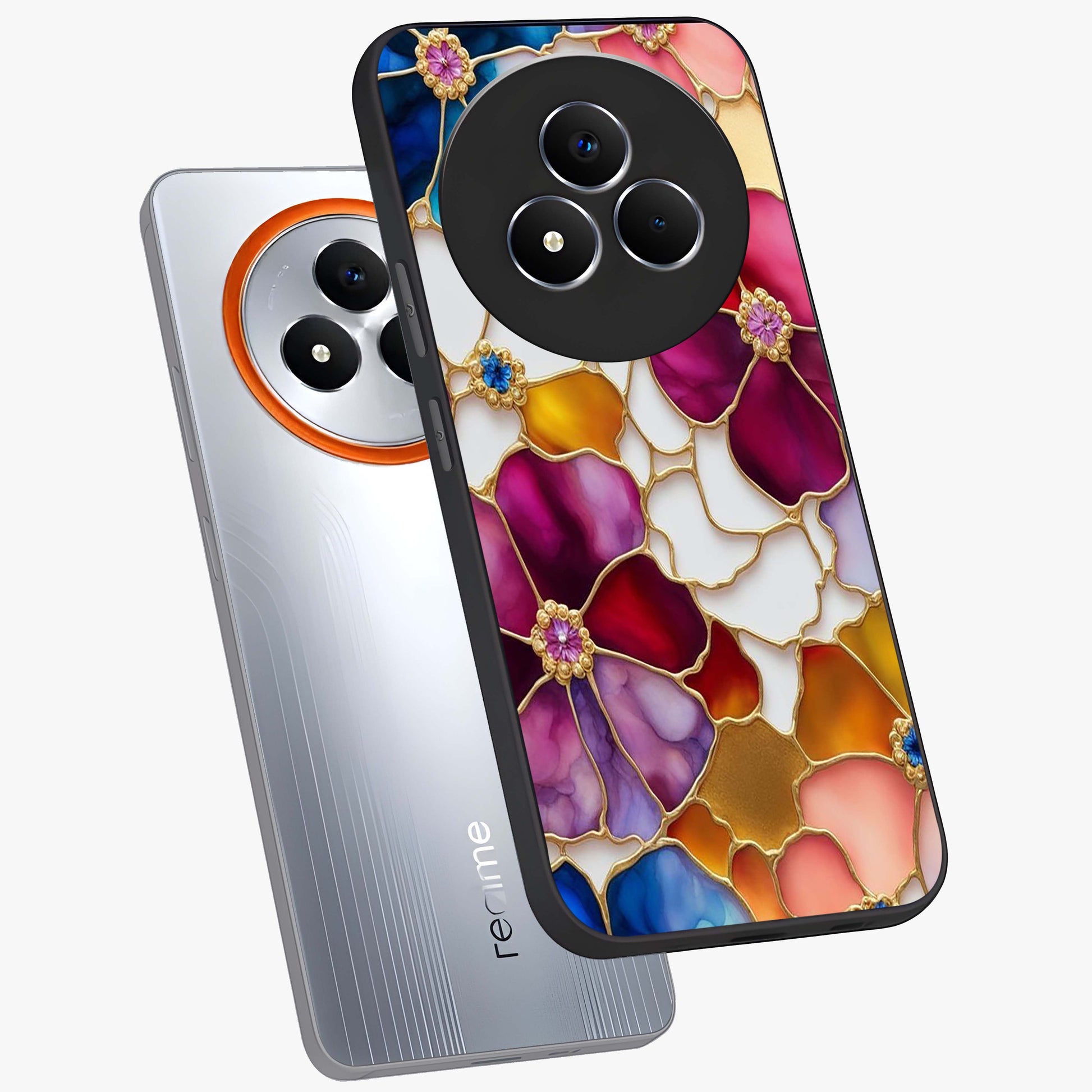 Marble Flower Pattern Glass Case displayed in angled mockup highlighting elegant marble floral design with modern aesthetic.