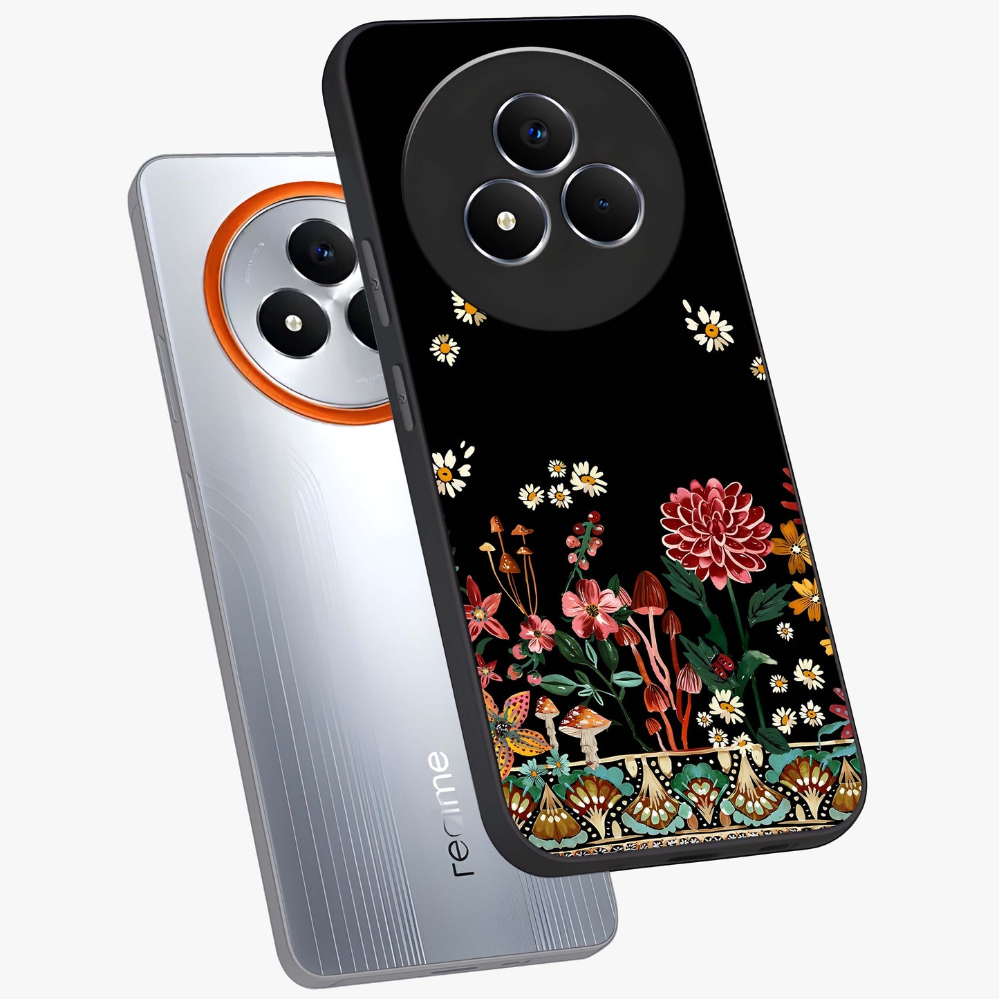 Midnight Bloom Pattern Glass Case displayed in angled mockup highlighting elegant flower design with midnight aesthetic style.