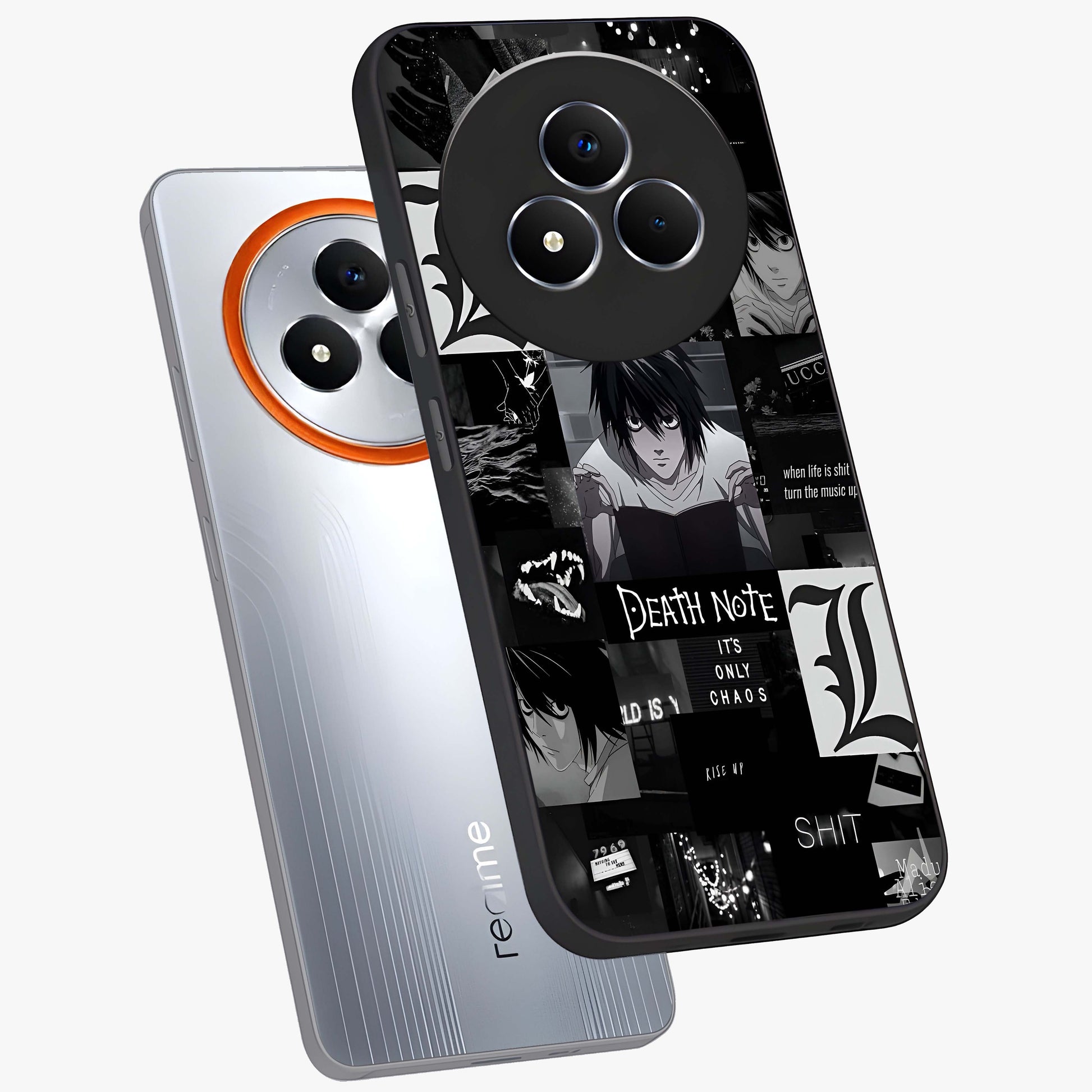 Midnight Chaos Mind Glass Case displayed in angled mockup highlighting chaotic artistic design with dramatic midnight aesthetic.