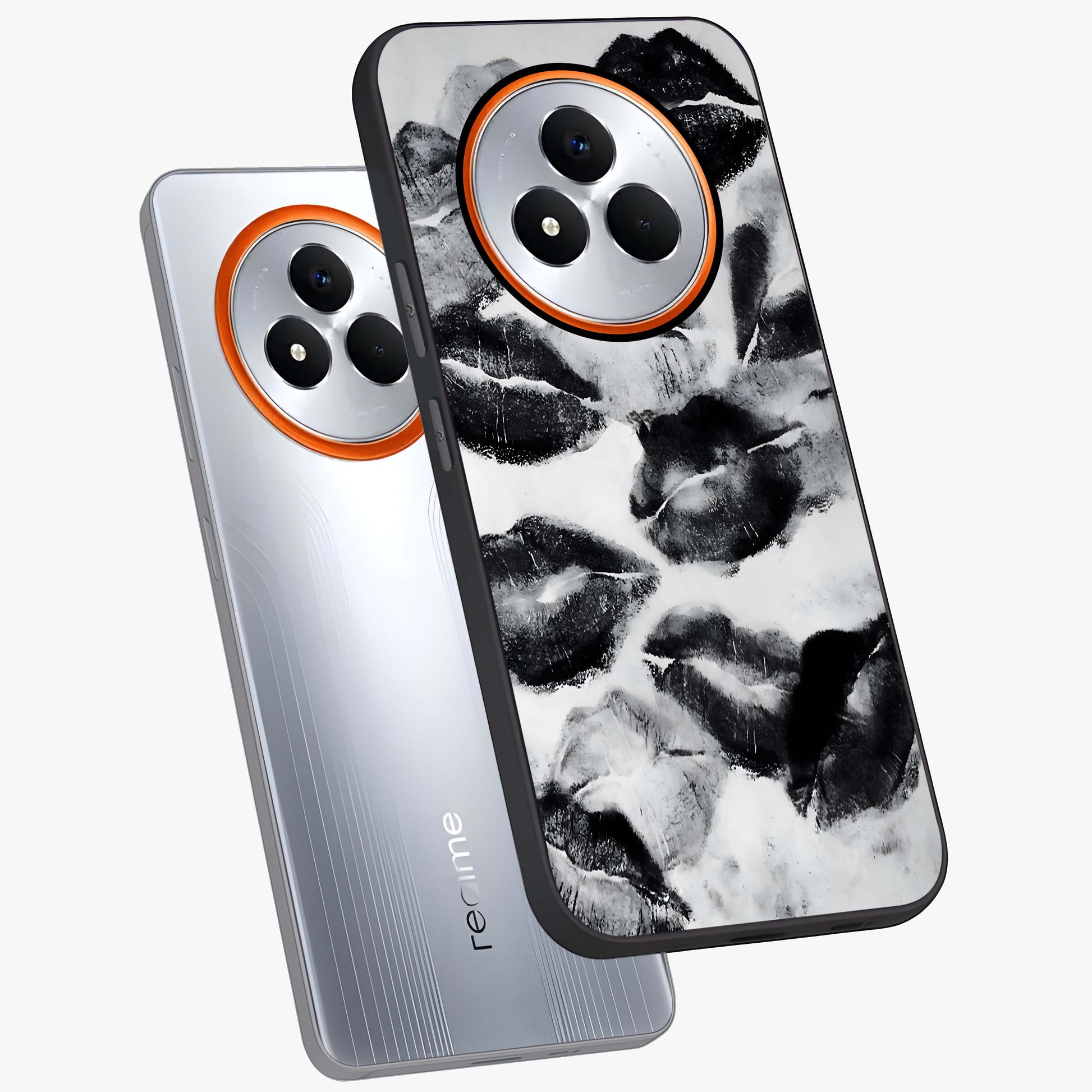 Midnight Kiss Marks Glass Case displayed in angled mockup highlighting playful romantic design with bold midnight aesthetic.
