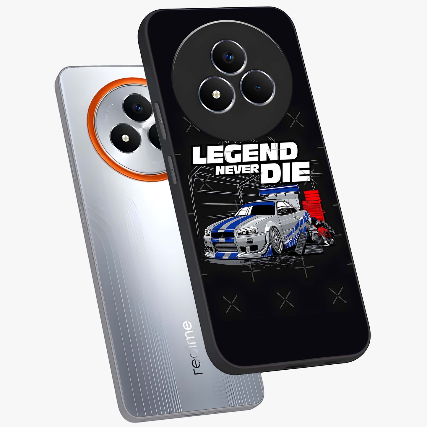 Midnight Racing Legacy Glass Case displayed in angled mockup highlighting dynamic automotive design with bold midnight aesthetic.