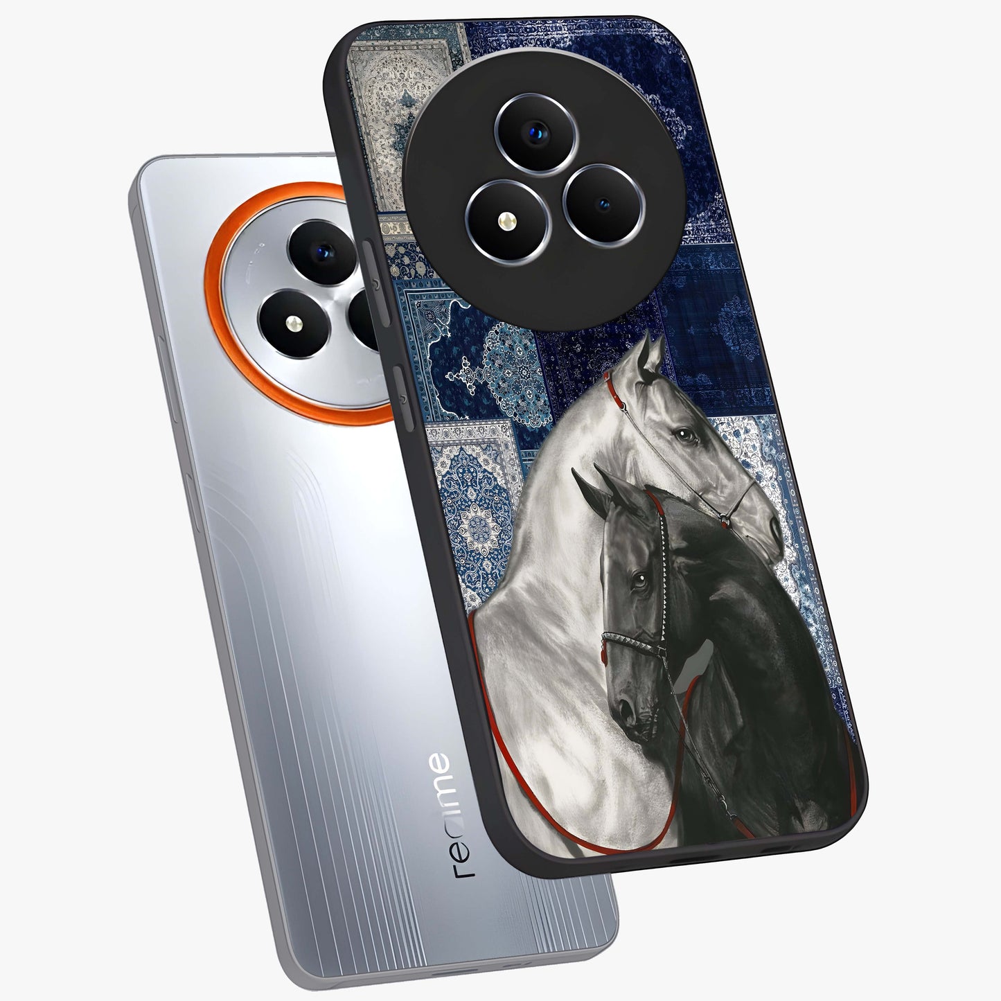 Midnight Stallion Blues Glass Case displayed in angled mockup highlighting powerful stallion illustration with deep midnight tones.