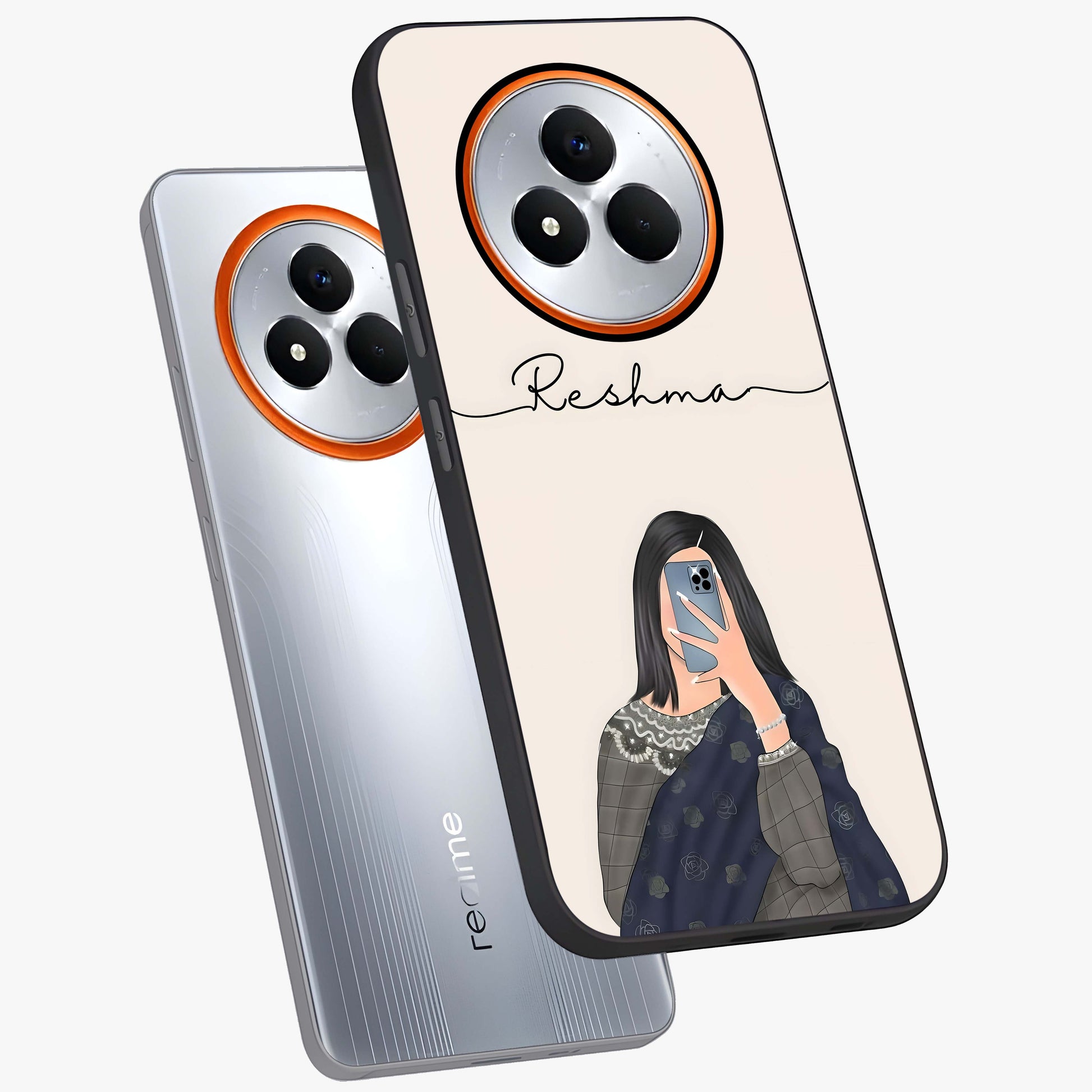 Mirror Mood Muse With Custom Name Glass Case displayed in angled mockup highlighting aesthetic mirror inspired design with custom name feature.