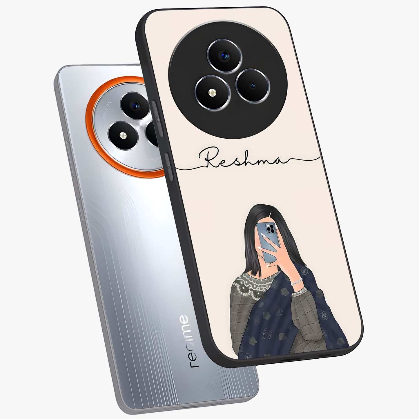Mirror Mood Muse With Custom Name Glass Case displayed in angled mockup highlighting aesthetic mirror inspired design with custom name feature.
