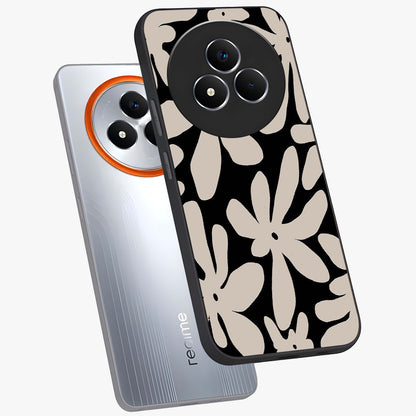Monochrome Petal Dance Glass Case displayed in angled mockup highlighting elegant petal design with black and white aesthetic.