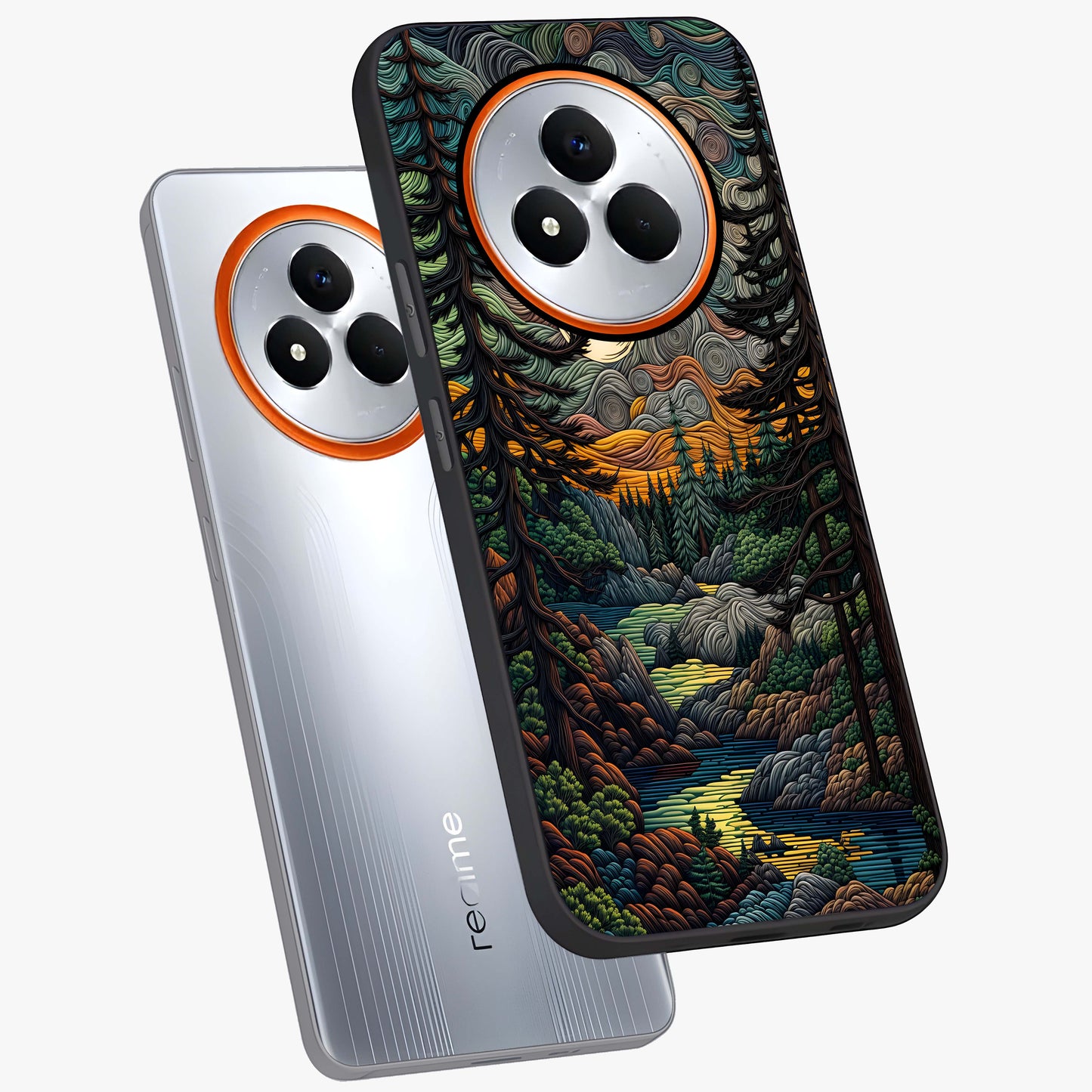Moonlight Forest Dream Glass Case displayed in angled mockup highlighting dreamy forest design with glowing moon aesthetic.