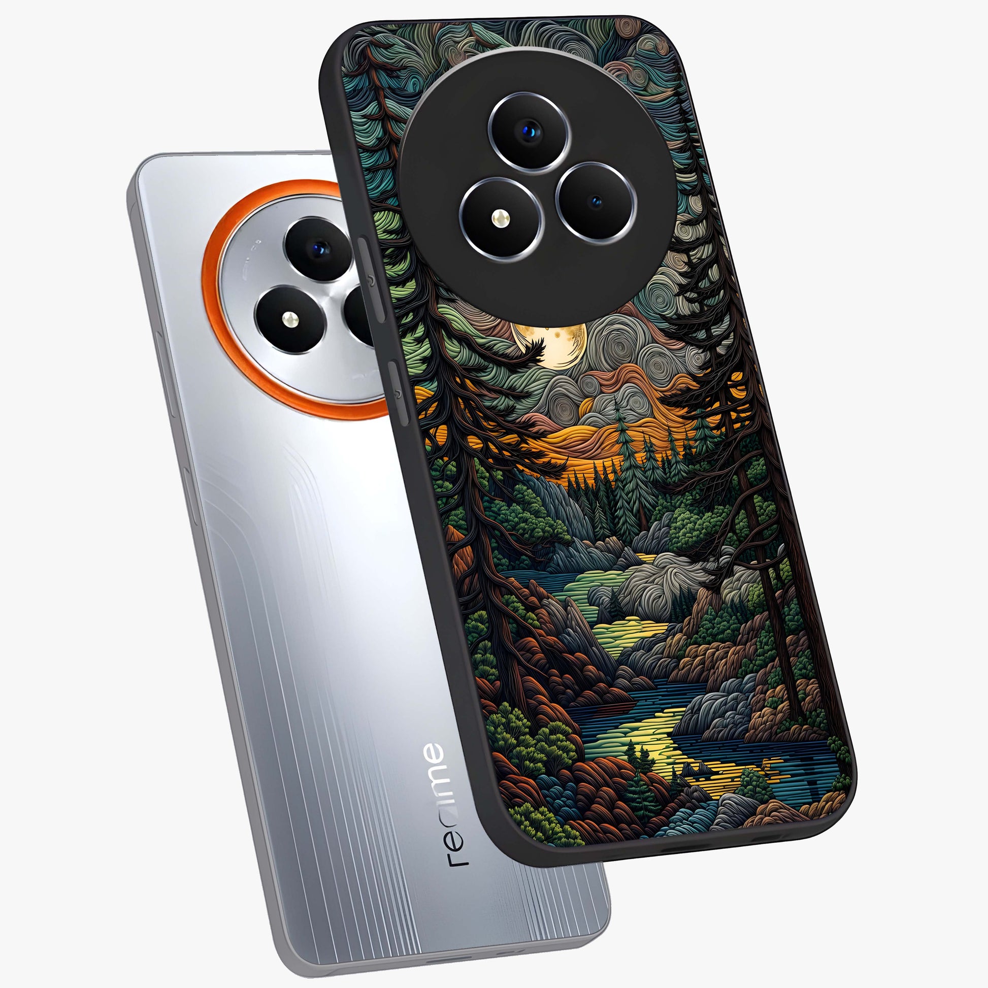 Moonlight Forest Dream Glass Case displayed in angled mockup highlighting dreamy forest design with glowing moon aesthetic.