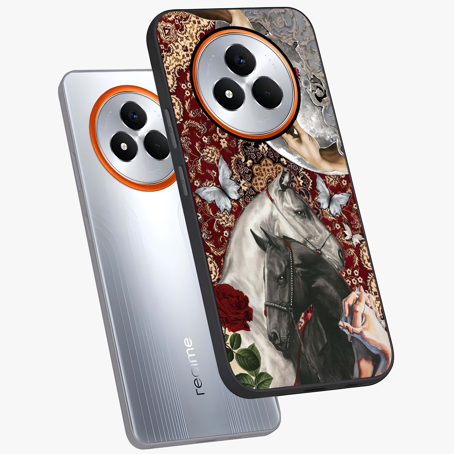 Moonlit Royal Stallion Glass Case displayed in angled mockup highlighting powerful stallion illustration with royal night aesthetic.