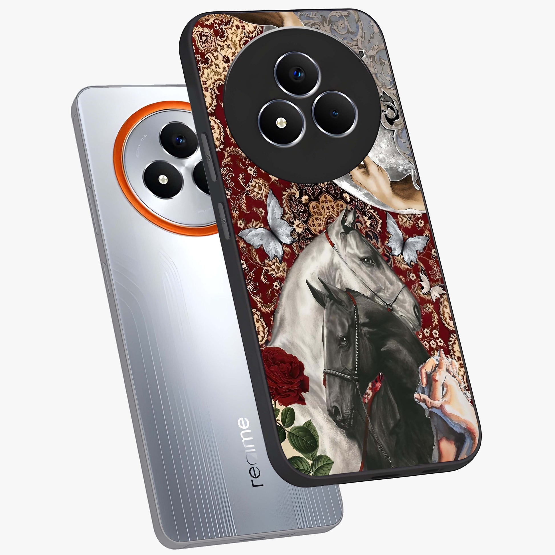 Moonlit Royal Stallion Glass Case displayed in angled mockup highlighting powerful stallion illustration with royal night aesthetic.