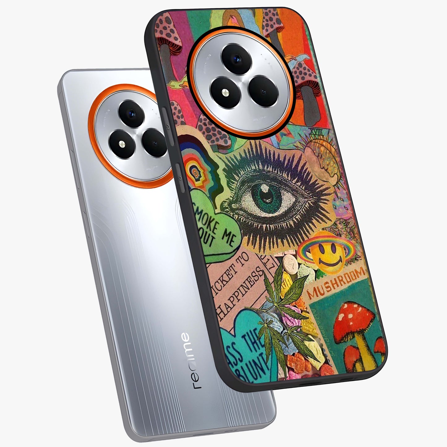 Mystic Eye Wonderland Glass Case displayed in angled mockup highlighting magical eye illustration with dreamy aesthetic.