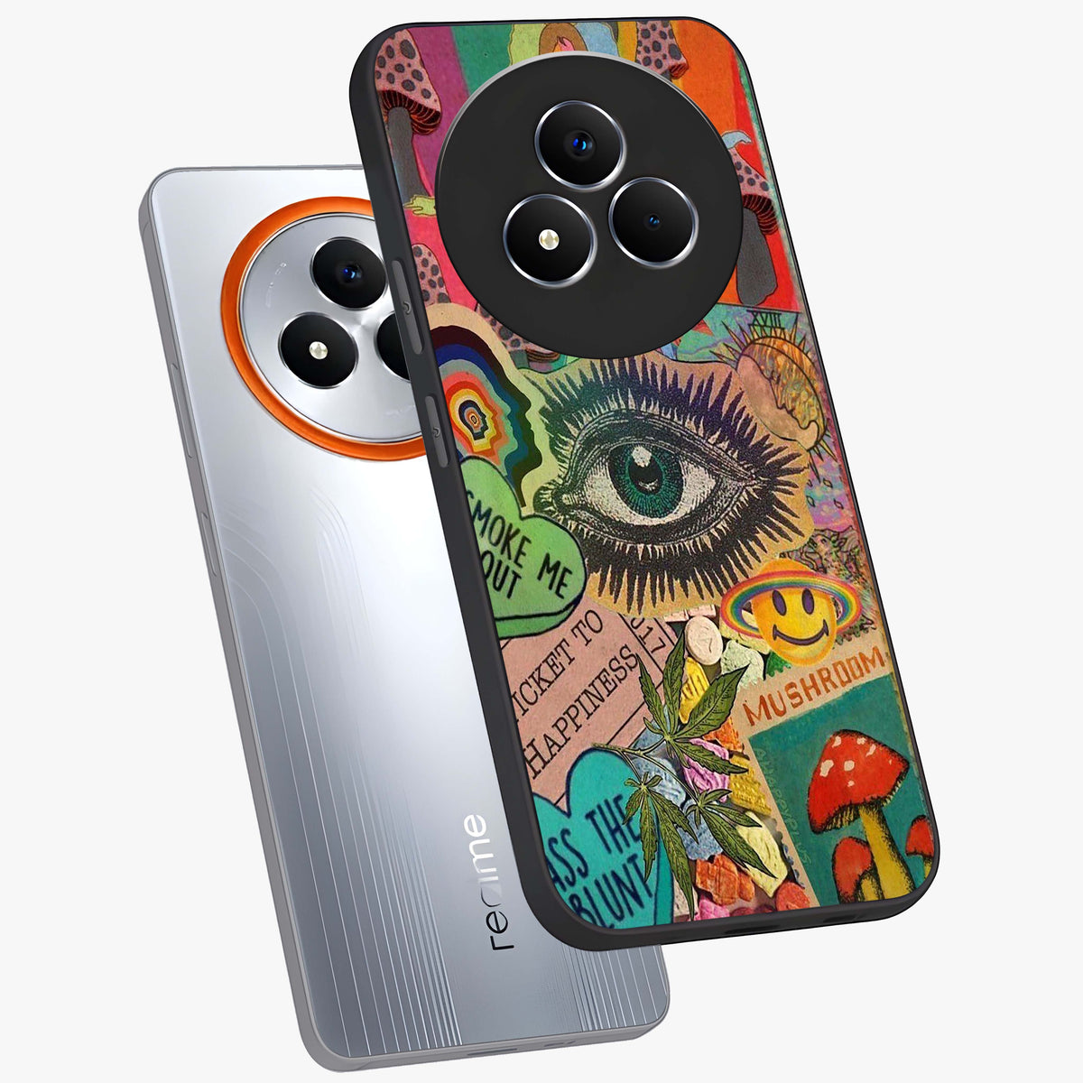 Mystic Eye Wonderland Glass Case displayed in angled mockup highlighting magical eye illustration with dreamy aesthetic.