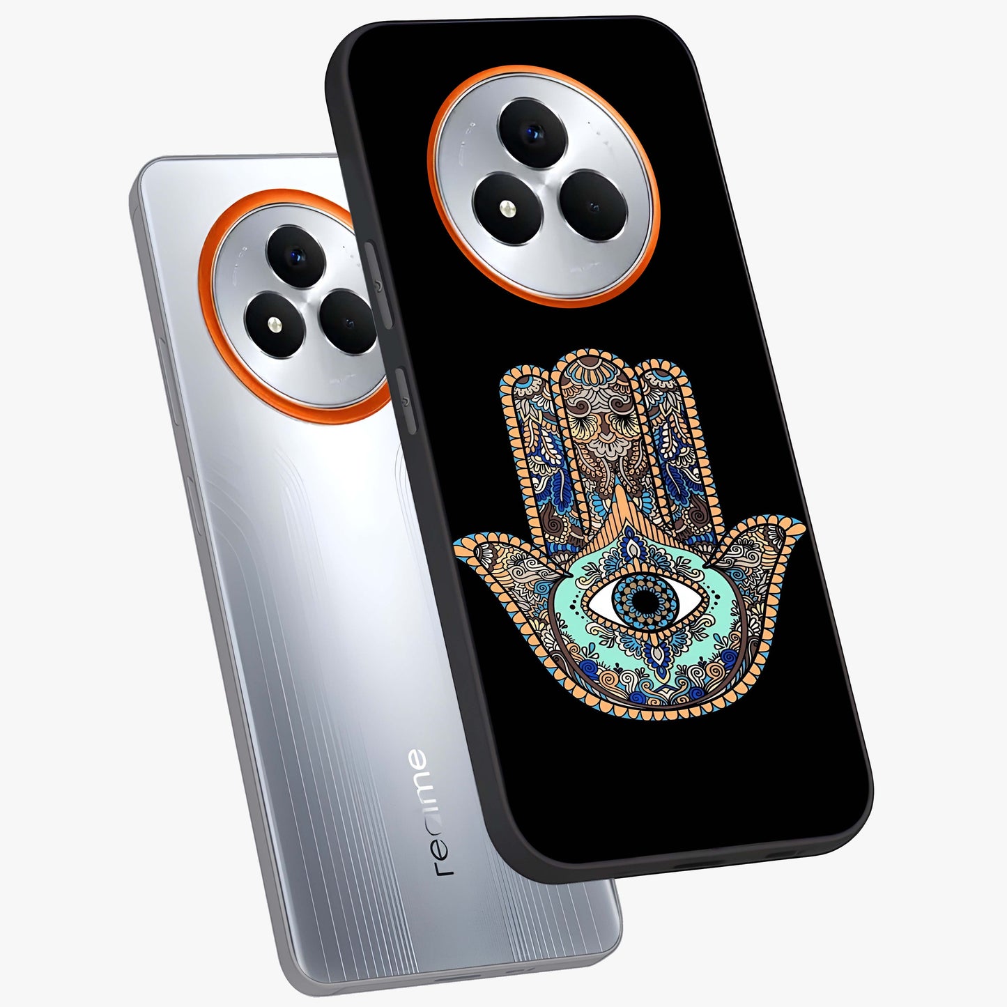 Mystic Hamsa Eye Glass Case displayed in angled mockup highlighting spiritual hamsa symbol with mystical aesthetic style.