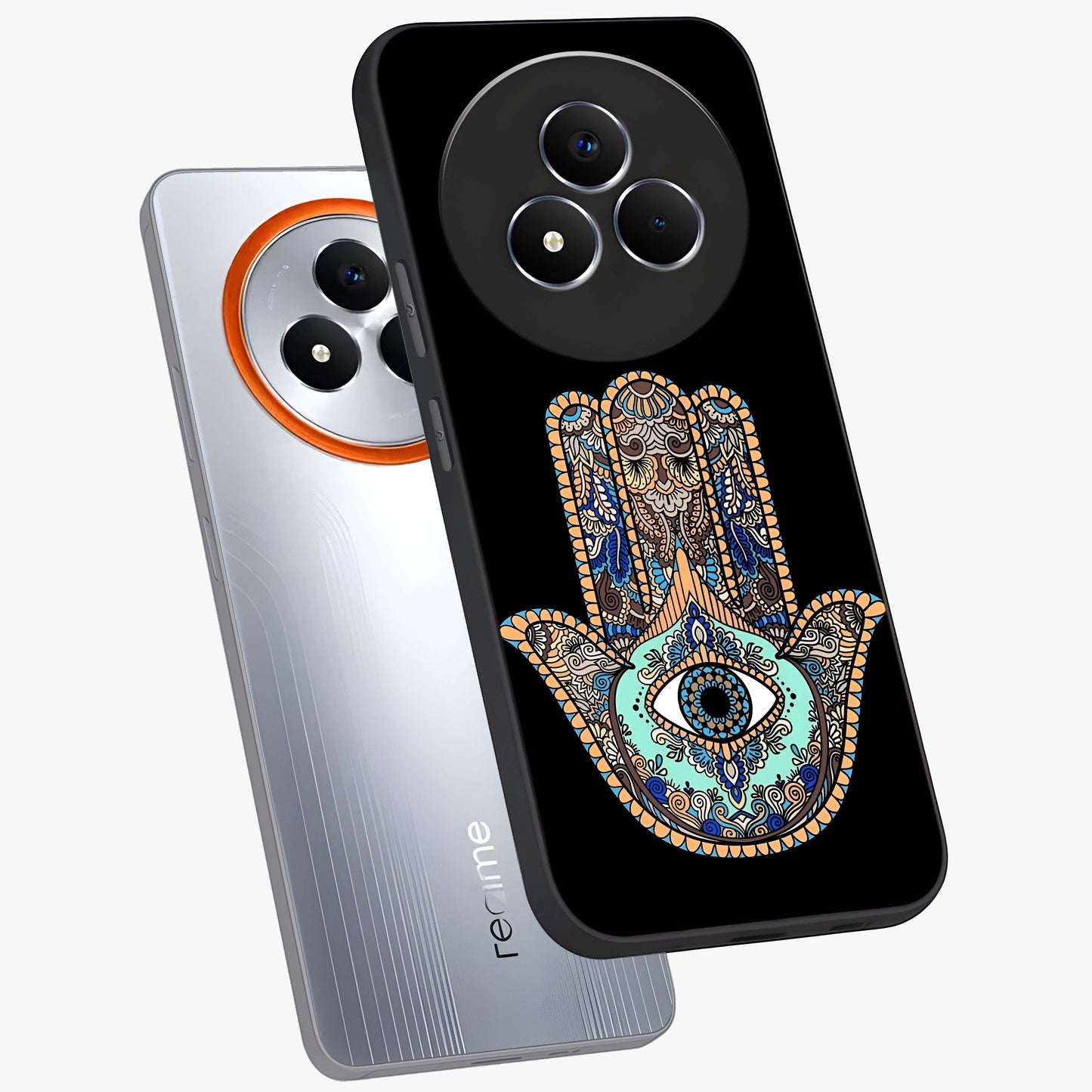 Mystic Hamsa Eye Glass Case displayed in angled mockup highlighting spiritual hamsa symbol with mystical aesthetic style.