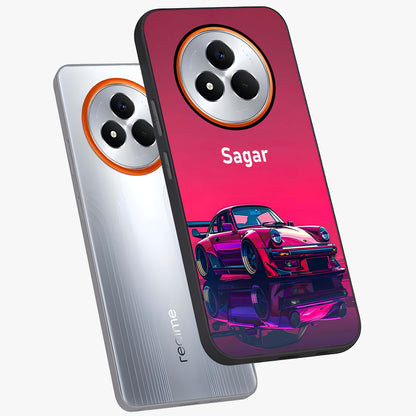 Neon Pink Porsche Glass Case displayed in angled mockup highlighting sleek neon pink car design with racing aesthetic.