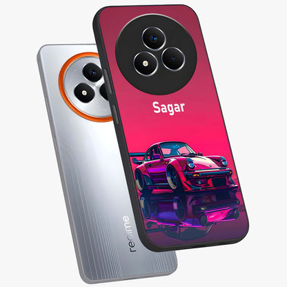Neon Pink Porsche Glass Case displayed in angled mockup highlighting sleek neon pink car design with racing aesthetic.