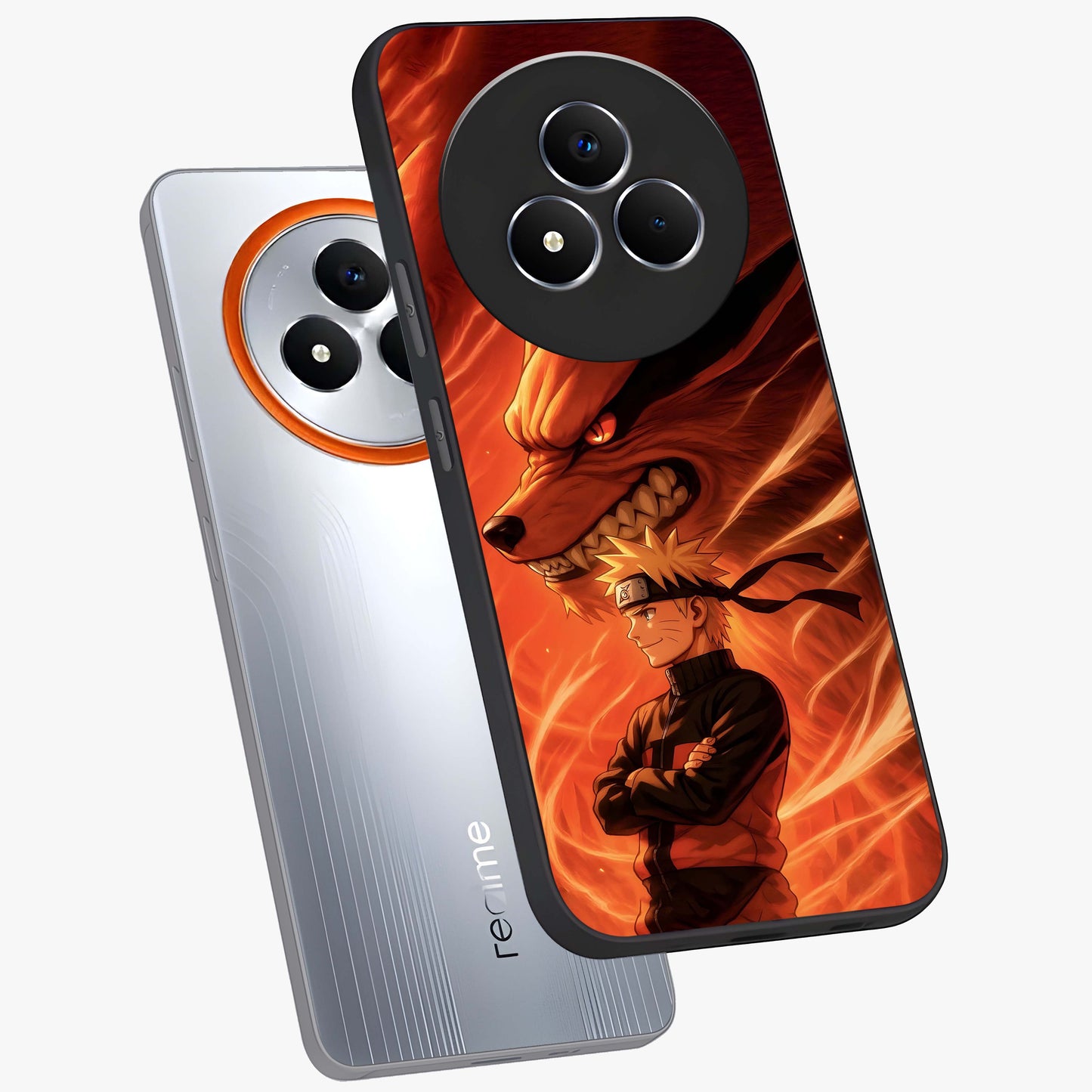 Nine Tails Legacy Glass Case displayed in angled mockup highlighting dynamic anime beast illustration with bold mystical aesthetic.
