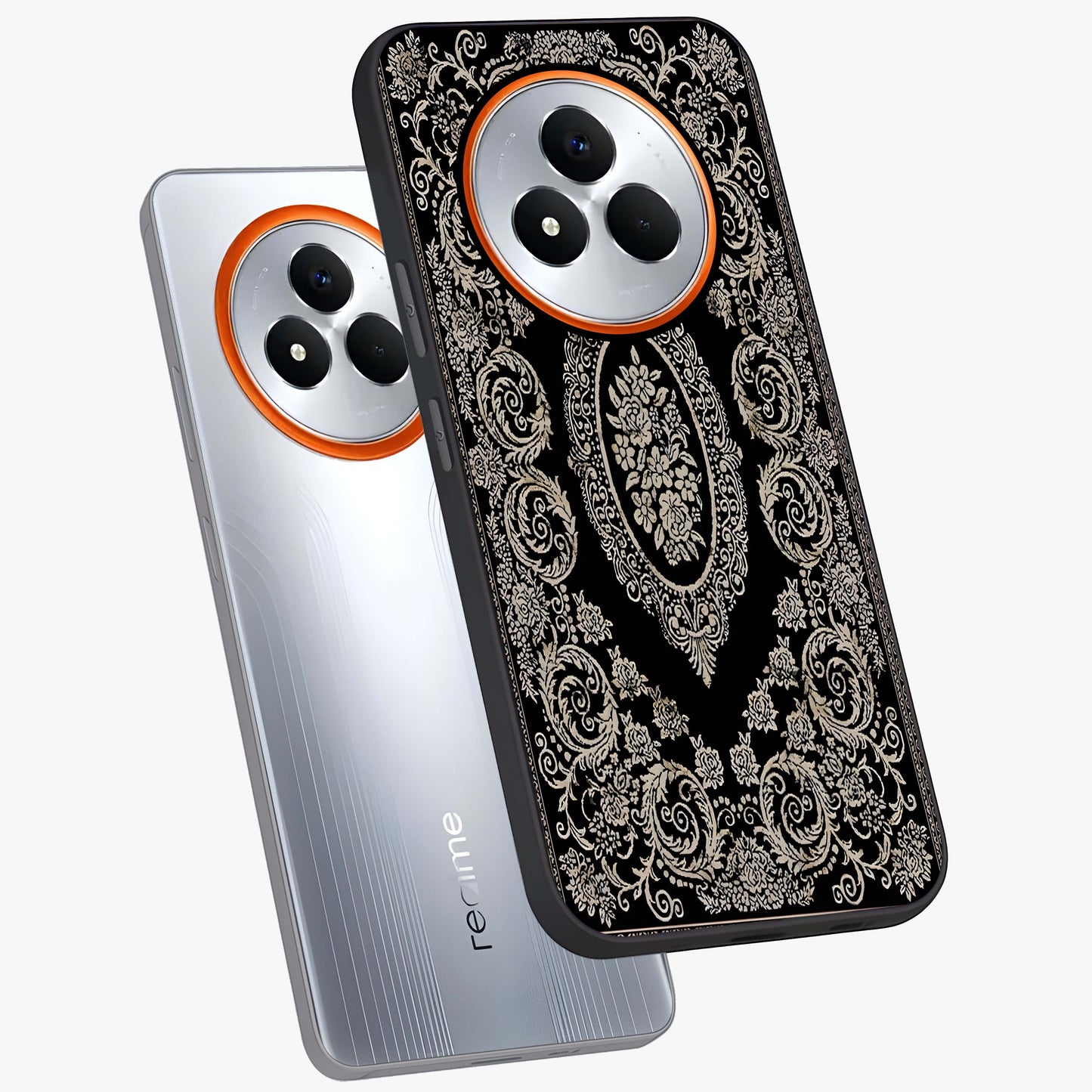 Noir Bloom Elegance Glass Case displayed in angled mockup highlighting refined flower design with stylish noir aesthetic.