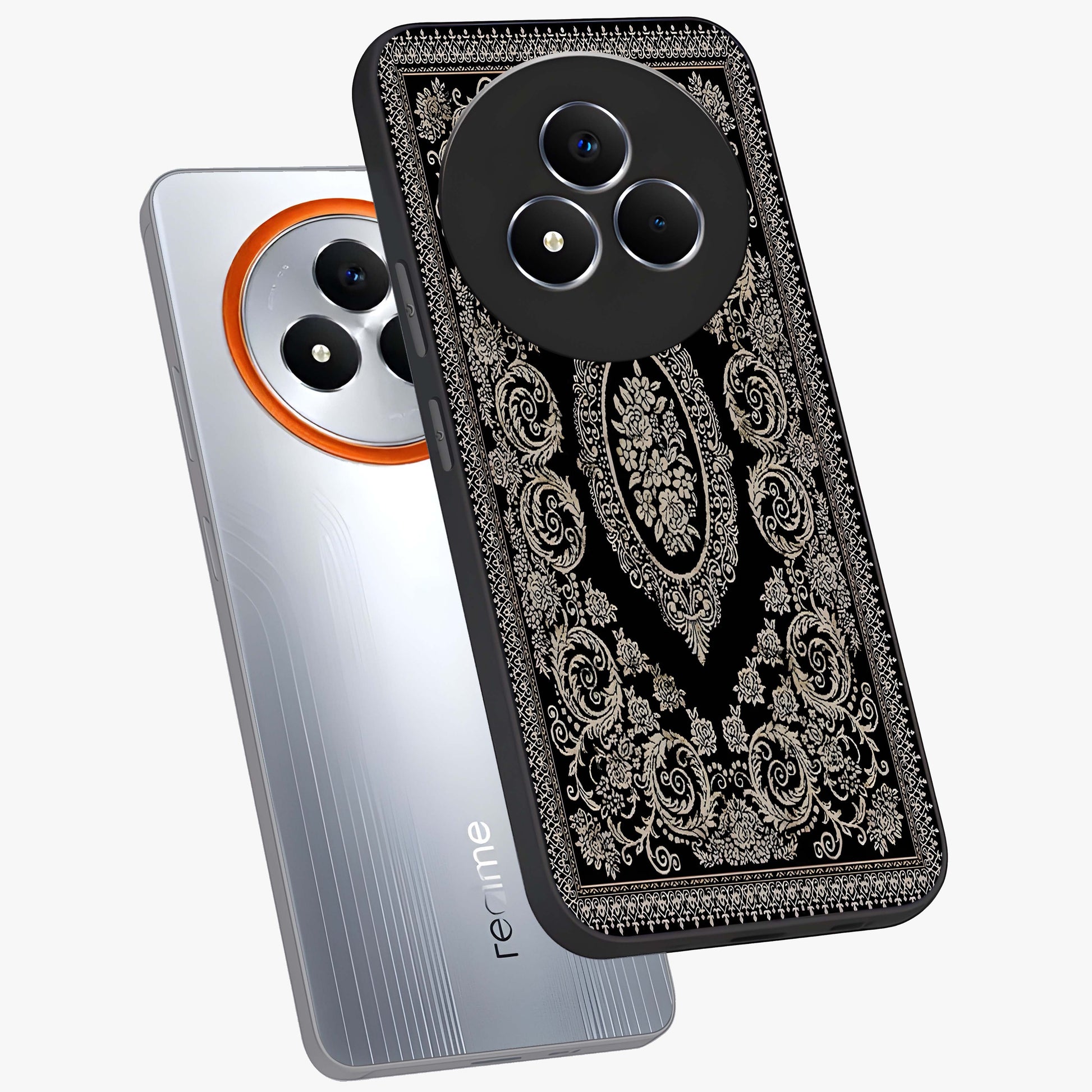 Noir Bloom Elegance Glass Case displayed in angled mockup highlighting refined flower design with stylish noir aesthetic.