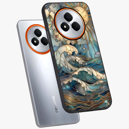 Oceanic Stained Printed Glass Case displayed in angled mockup highlighting colorful aquatic design with artistic aesthetic style.