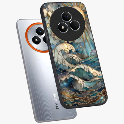Oceanic Stained Printed Glass Case displayed in angled mockup highlighting colorful aquatic design with artistic aesthetic style.