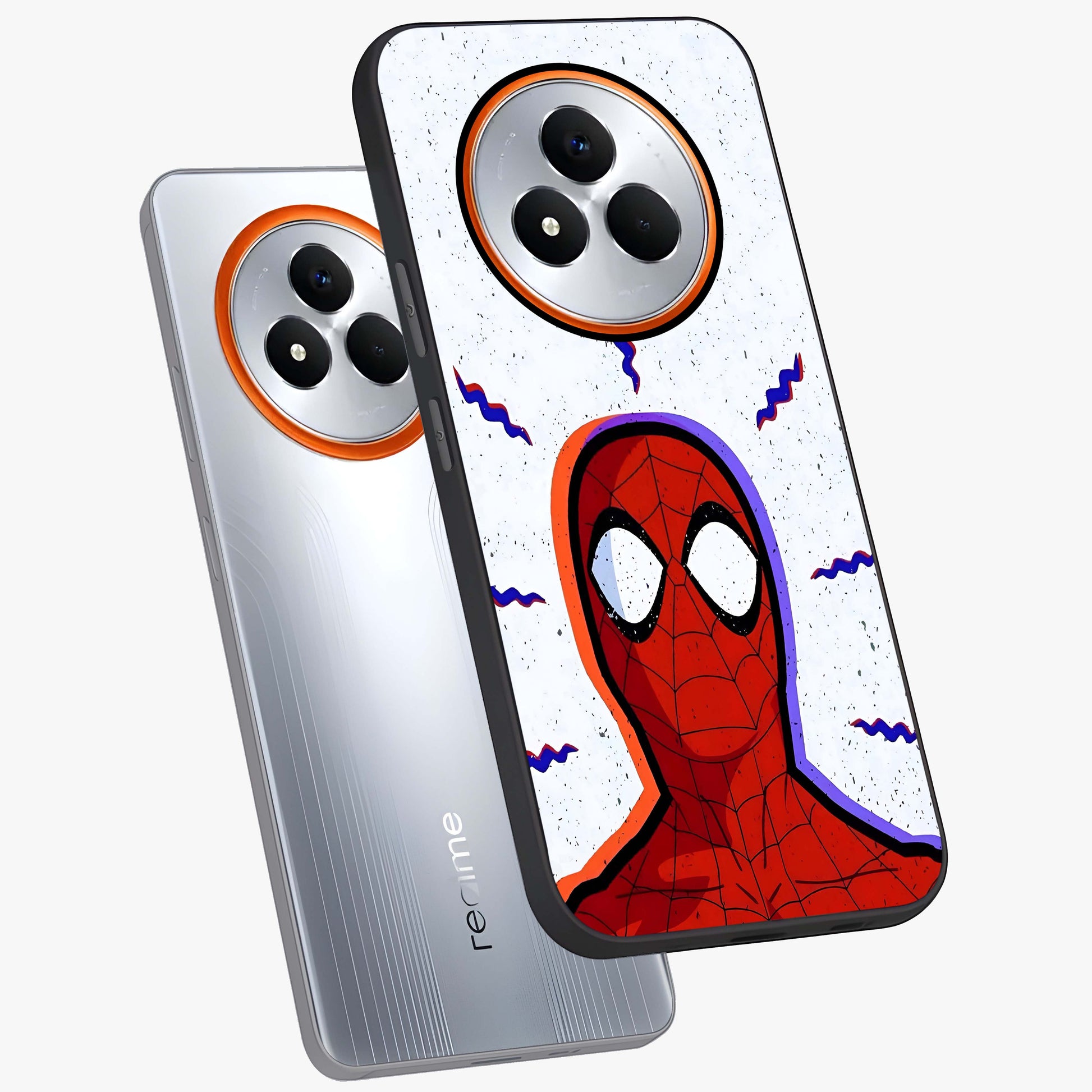 Omg Spiderman Glass Case displayed in angled mockup highlighting dynamic hero illustration with action comic aesthetic.