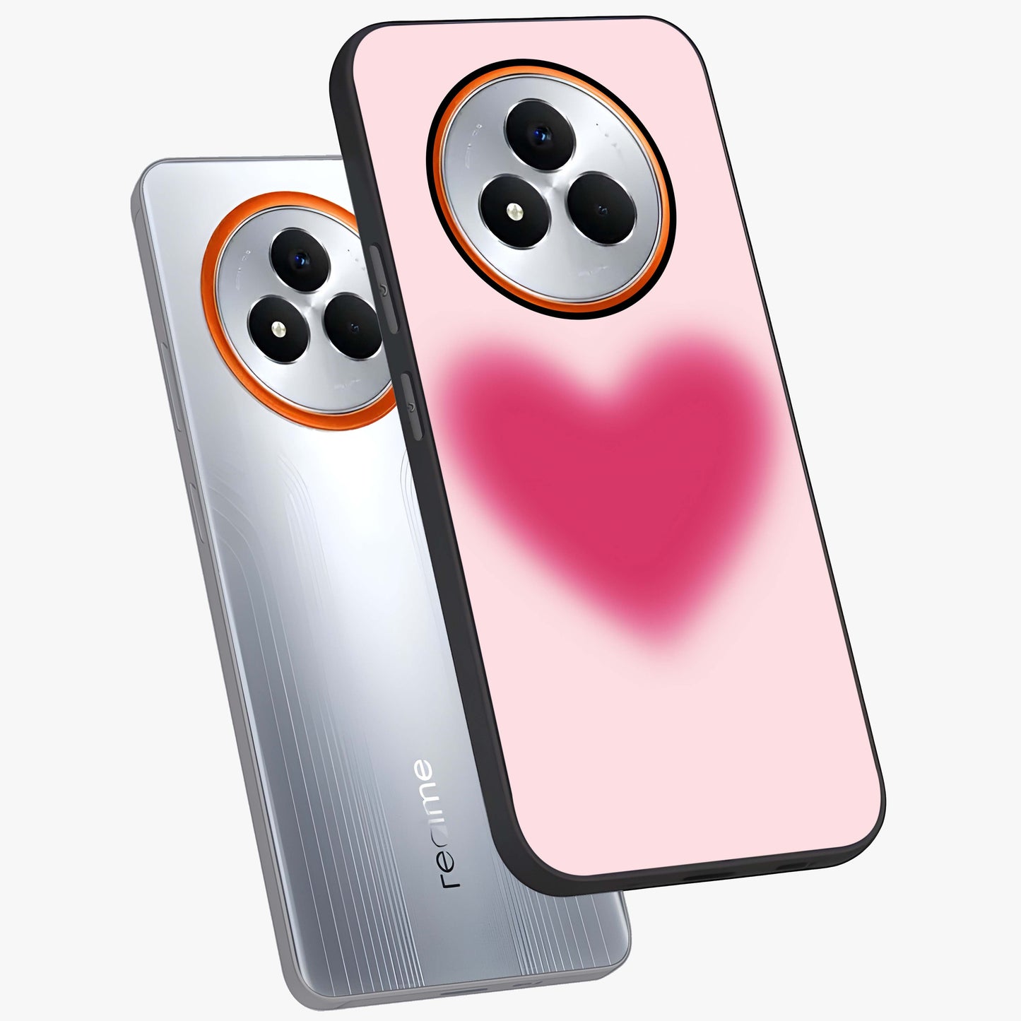 Pink Aura Heart Glass Case displayed in angled mockup highlighting vibrant pink heart design with dreamy aura aesthetic.