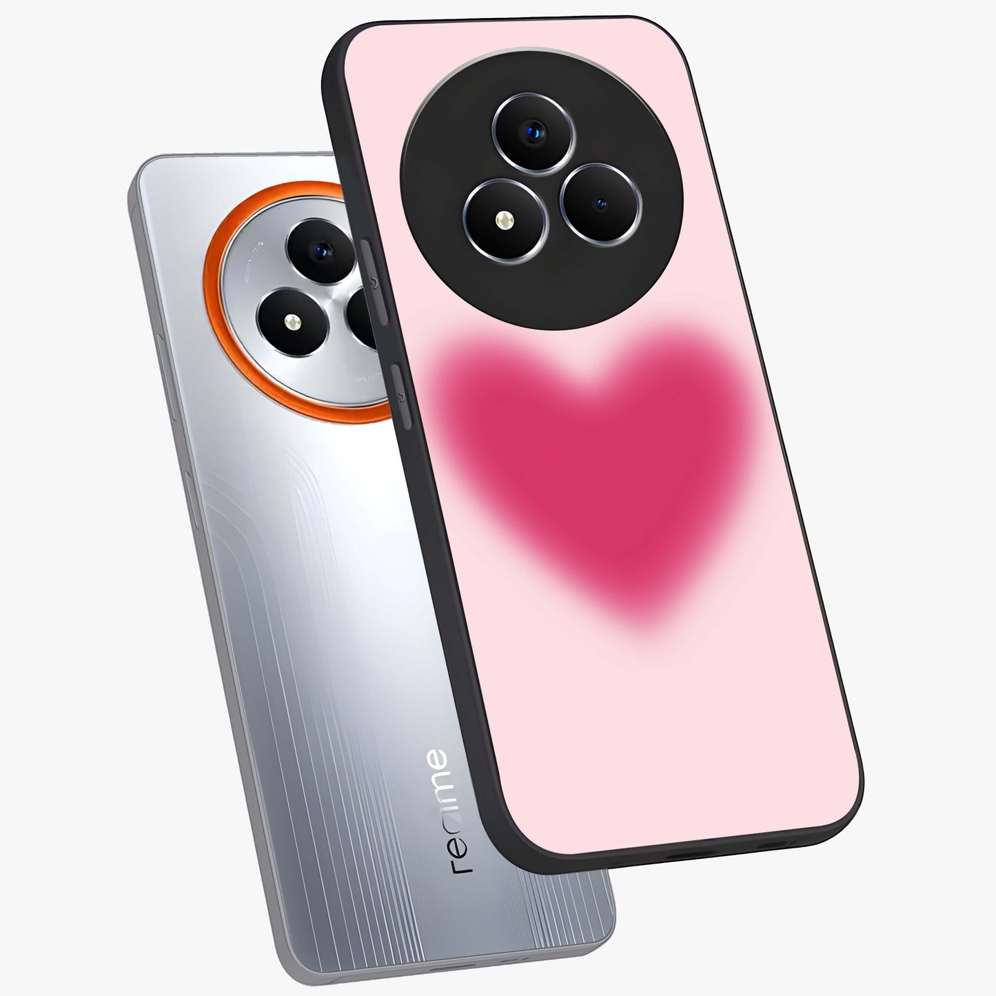 Pink Aura Heart Glass Case displayed in angled mockup highlighting vibrant pink heart design with dreamy aura aesthetic.