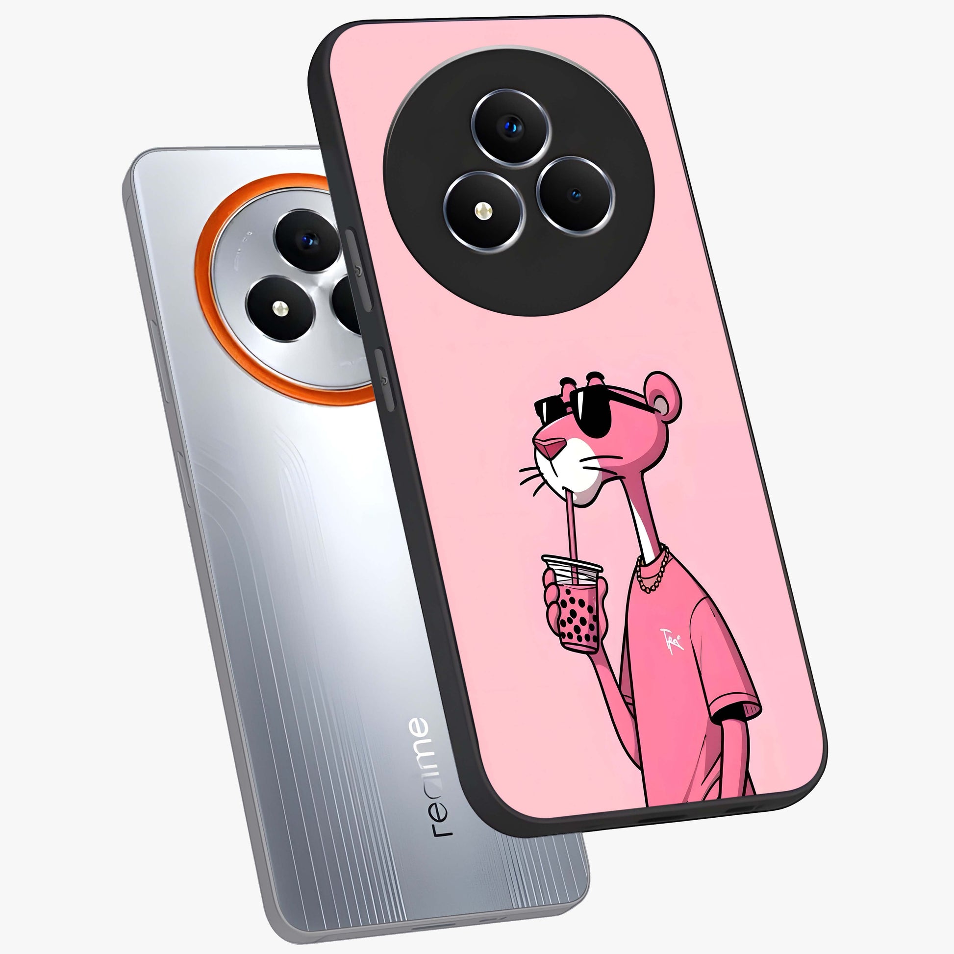 Pink Panther Glass Case displayed in angled mockup highlighting playful cartoon character design with vibrant pink aesthetic.