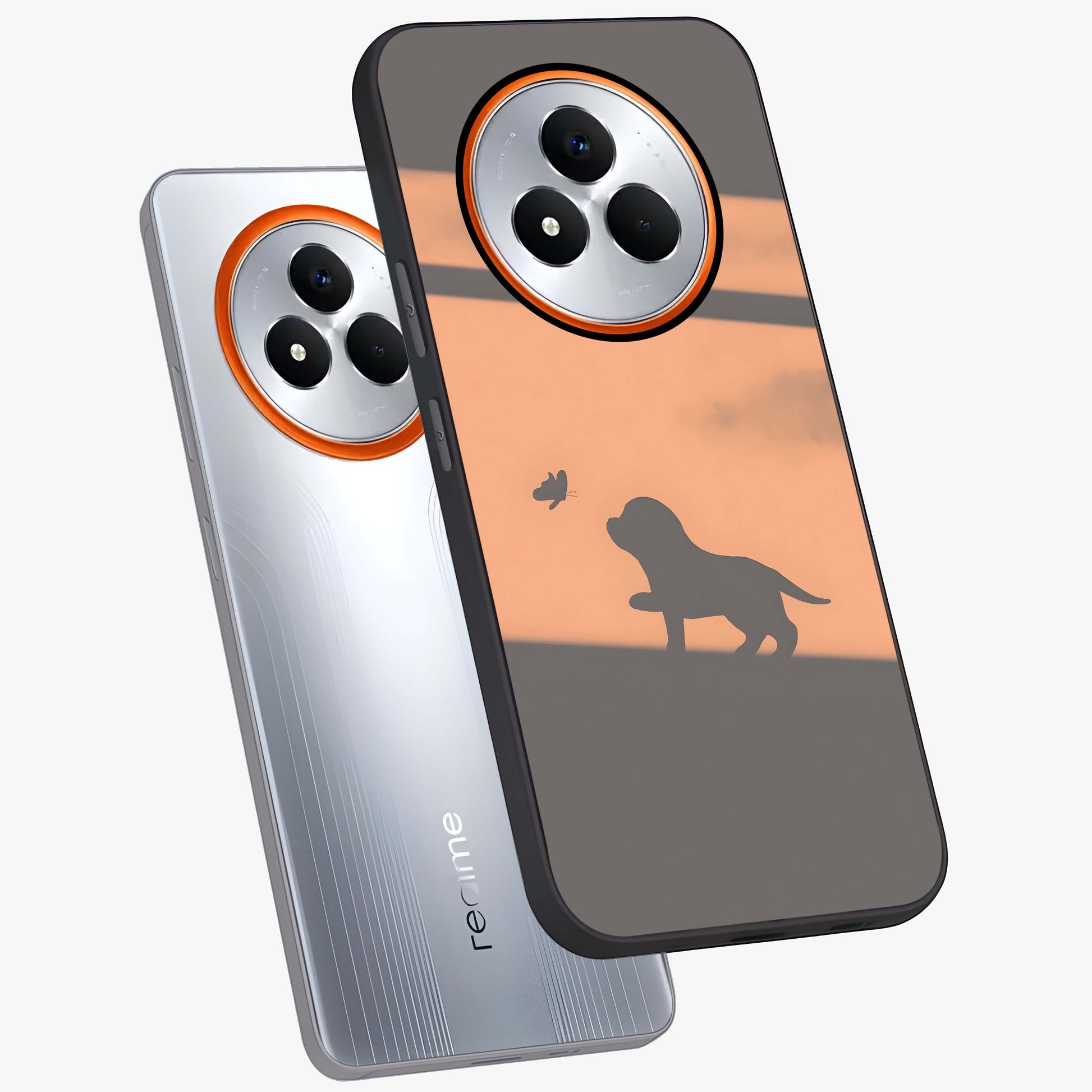 Puppy Shadow Art Glass Case displayed in angled mockup highlighting playful dog illustration with artistic shadow aesthetic.