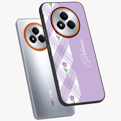 Purple Diamond Floral Glass Case displayed in angled mockup highlighting elegant purple flower design with decorative pattern.