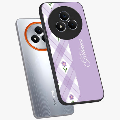 Purple Diamond Floral Glass Case displayed in angled mockup highlighting elegant purple flower design with decorative pattern.