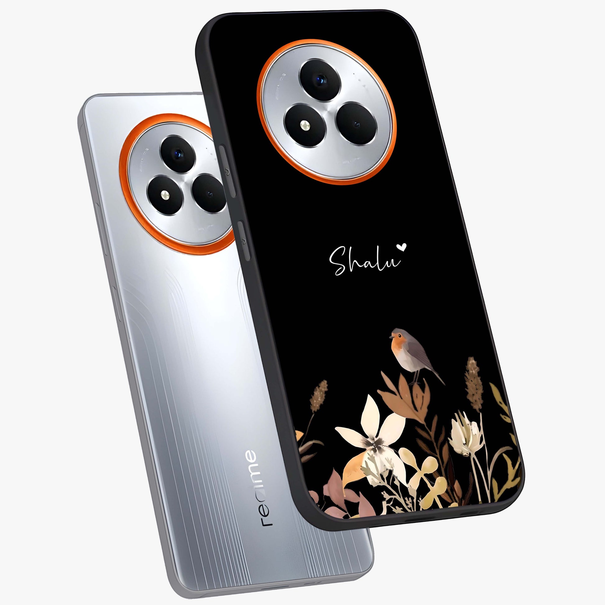 Quiet Garden Tune Custom Name Glass Case displayed in angled mockup highlighting delicate floral garden design with custom name feature.