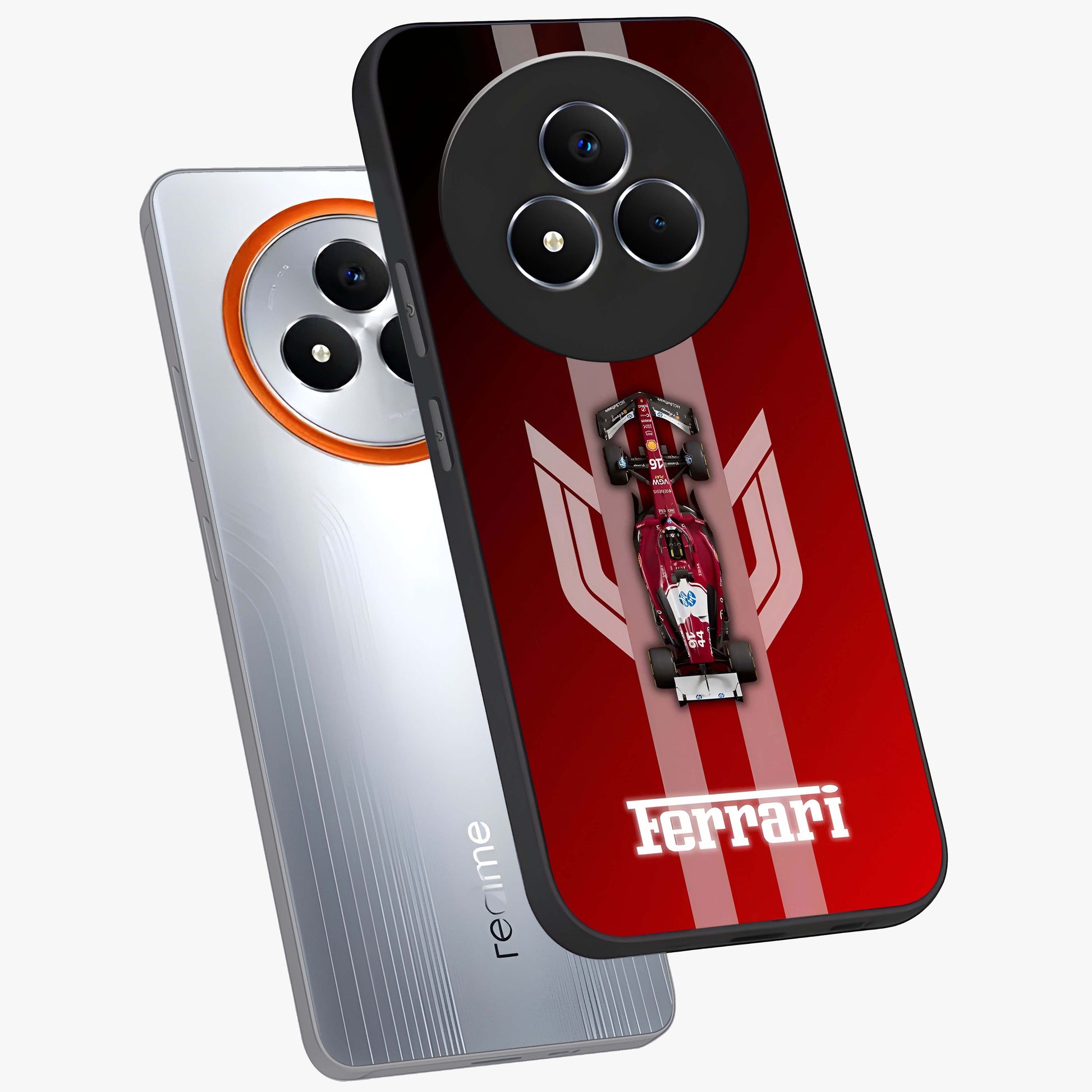 Red Ferrari F1 Vertical Glass Case displayed in angled mockup highlighting high speed racing design with bold automotive aesthetic.