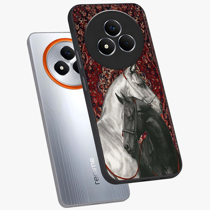 Regal Stallion Tapestry Glass Case displayed in angled mockup highlighting royal stallion design with decorative heritage aesthetic.
