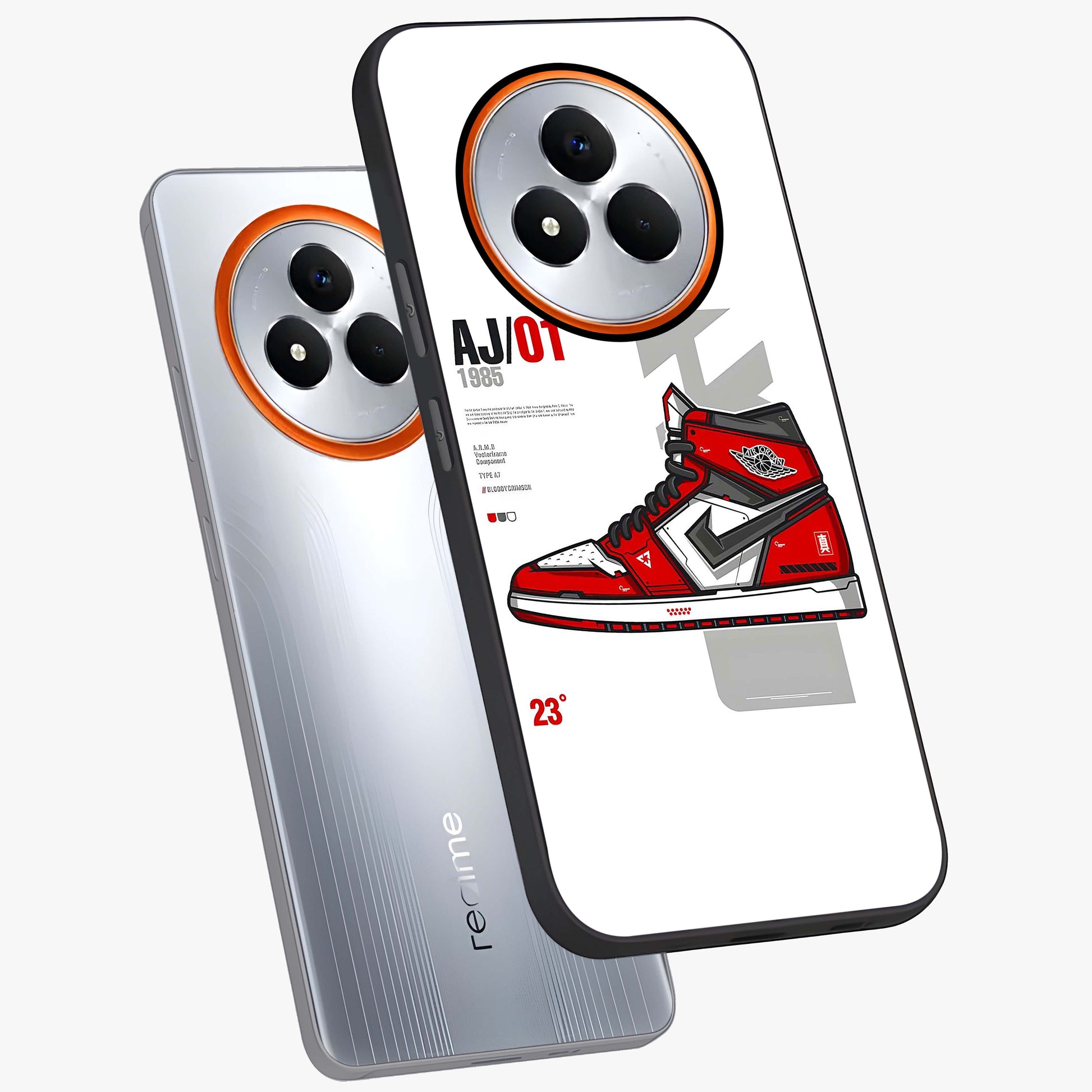 Retro Sneaker Blueprint Glass Case displayed in angled mockup highlighting detailed shoe design with sporty retro aesthetic.