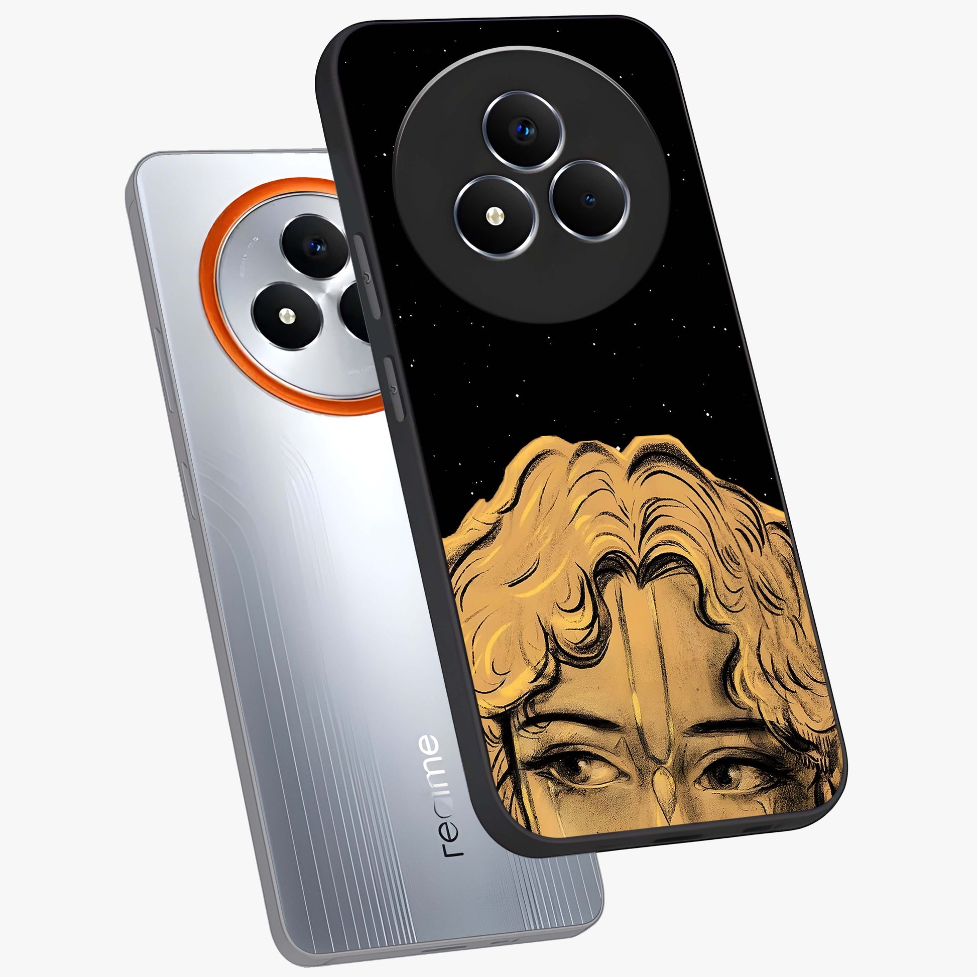 Shri Krishna Art Glass Case displayed in angled mockup highlighting spiritual Krishna illustration with divine aesthetic.
