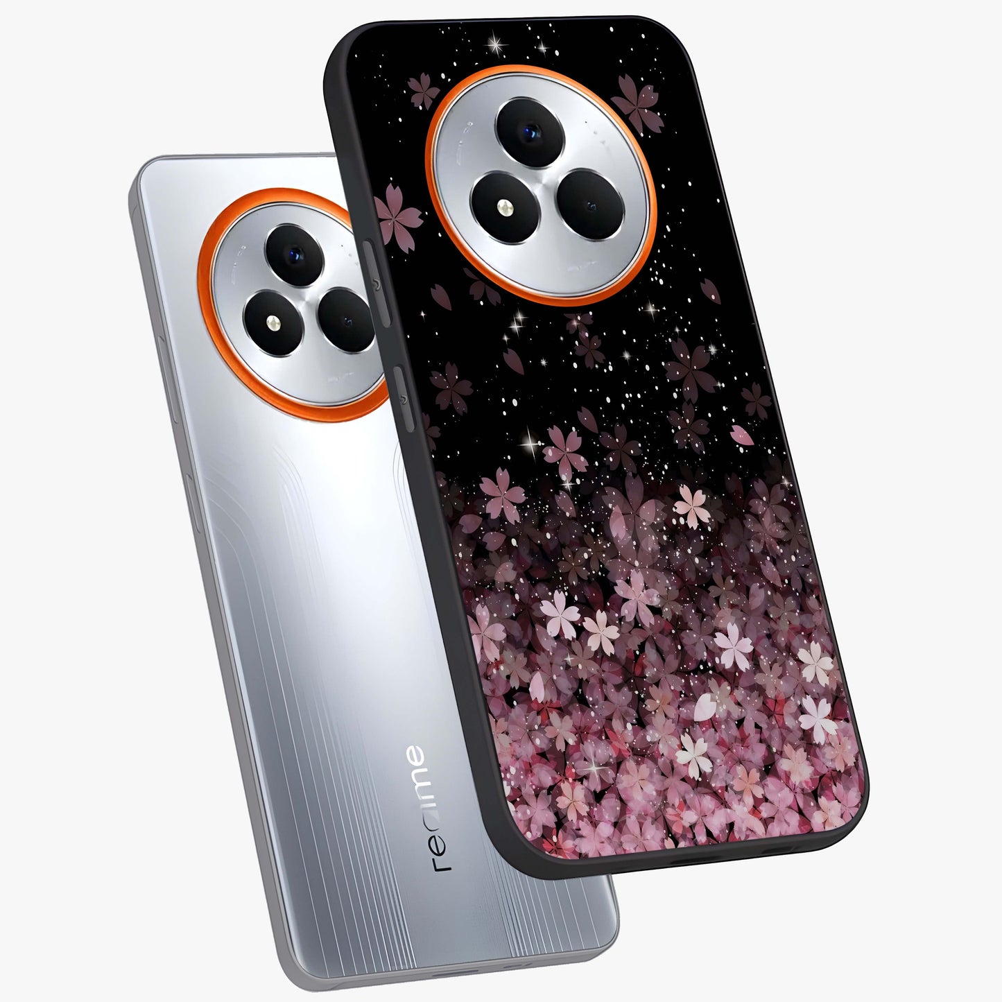 Small Starry Flowers Glass Case displayed in angled mockup highlighting tiny flower pattern with celestial aesthetic style.