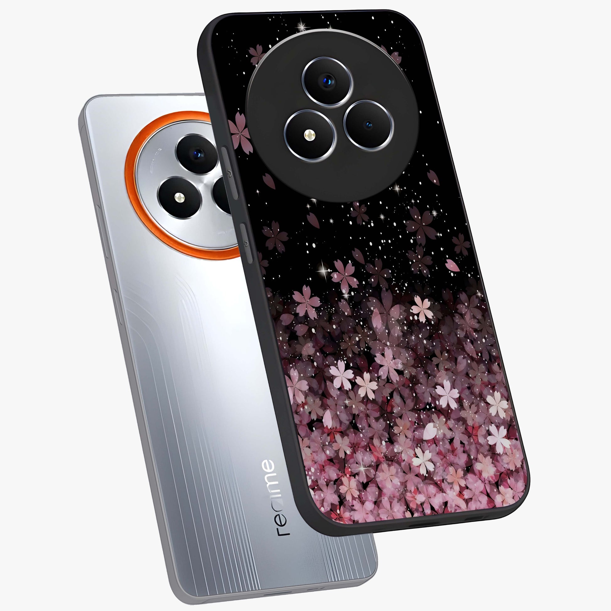 Small Starry Flowers Glass Case displayed in angled mockup highlighting tiny flower pattern with celestial aesthetic style.