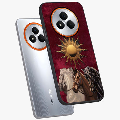 Solar Riders Glass Case displayed in angled mockup highlighting powerful rider illustration with radiant solar aesthetic.
