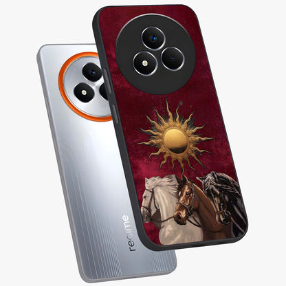 Solar Riders Glass Case displayed in angled mockup highlighting powerful rider illustration with radiant solar aesthetic.