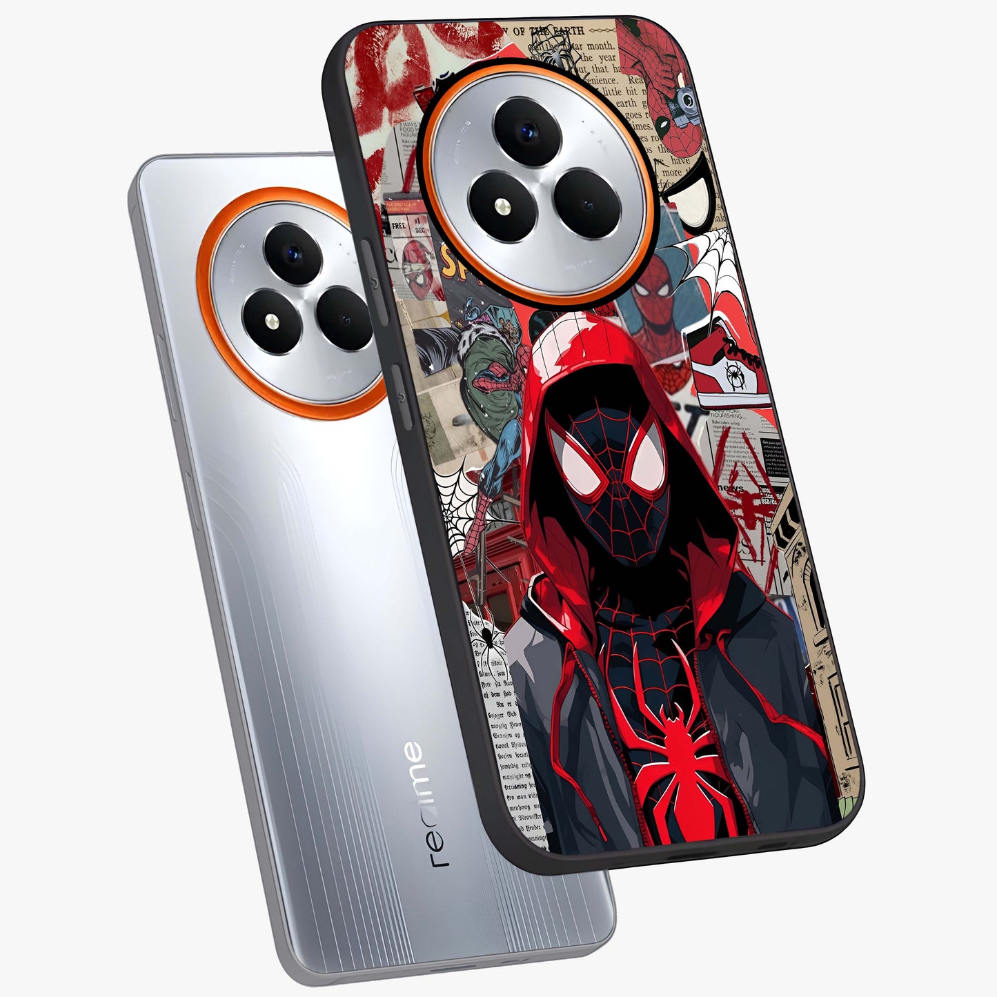 Spider Collage Street Glass Case displayed in angled mockup highlighting dynamic street style collage design with comic aesthetic.